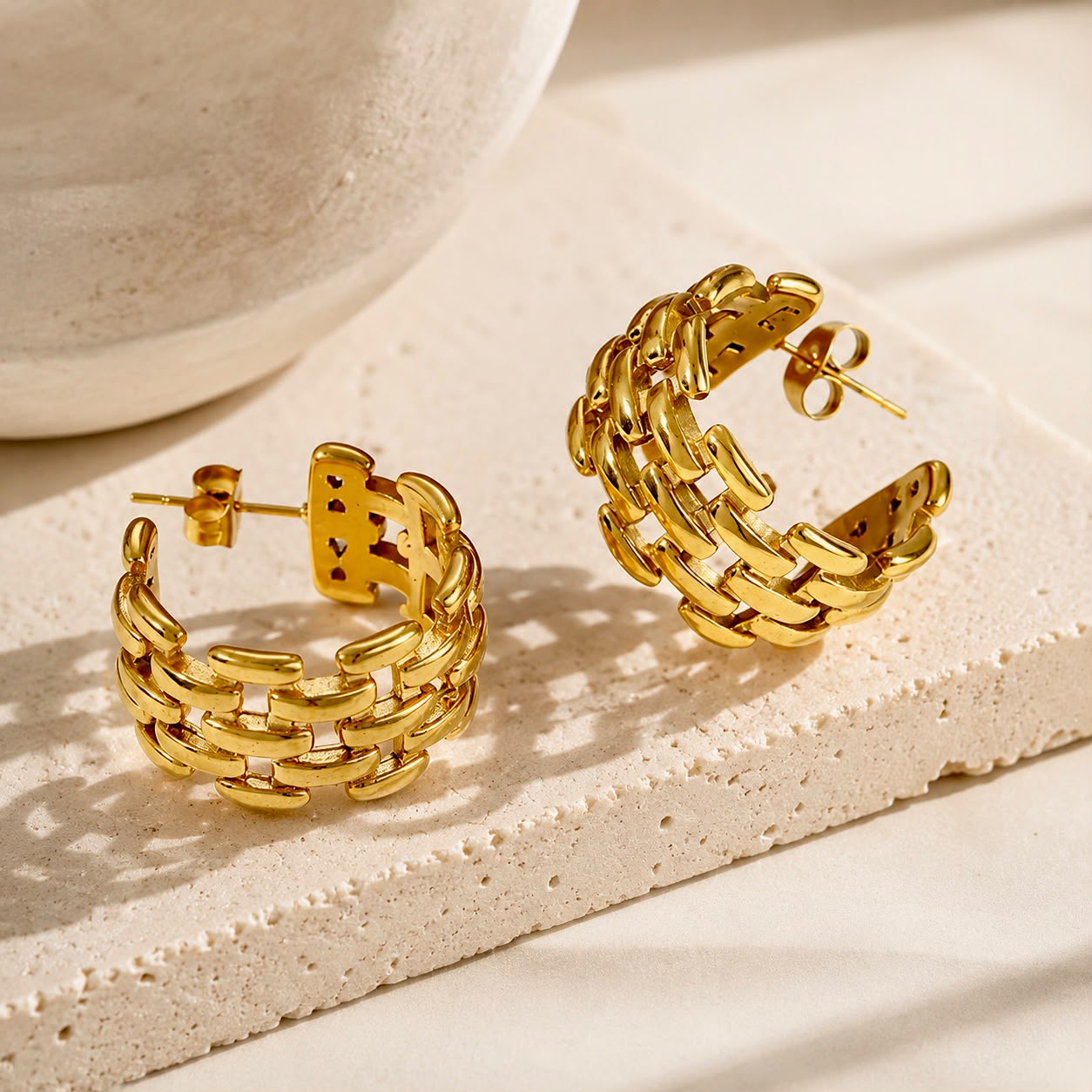 Woven Chain Hoop Earrings