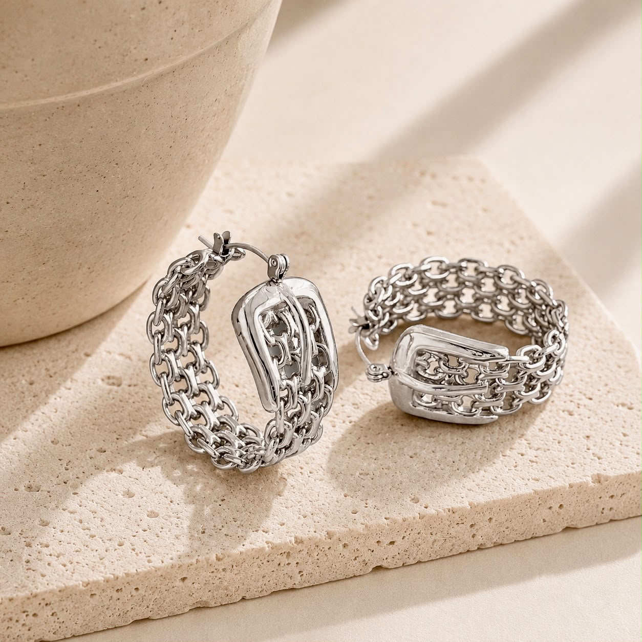 Woven Silver Hoop Earrings