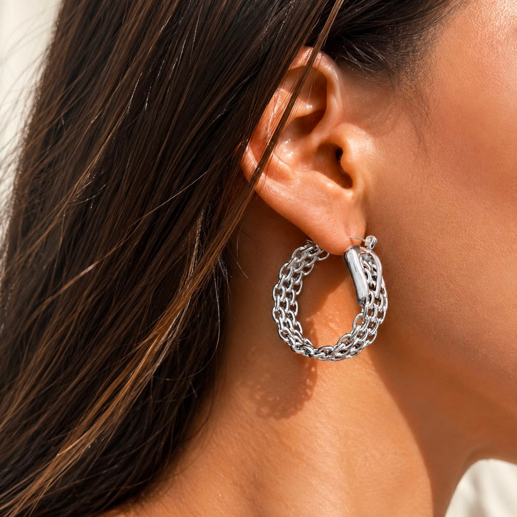 Woven Silver Hoop Earrings