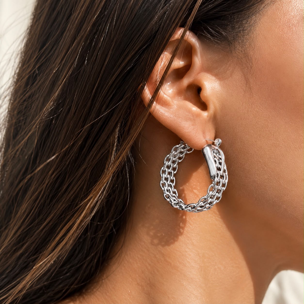 Woven Silver Hoop Earrings